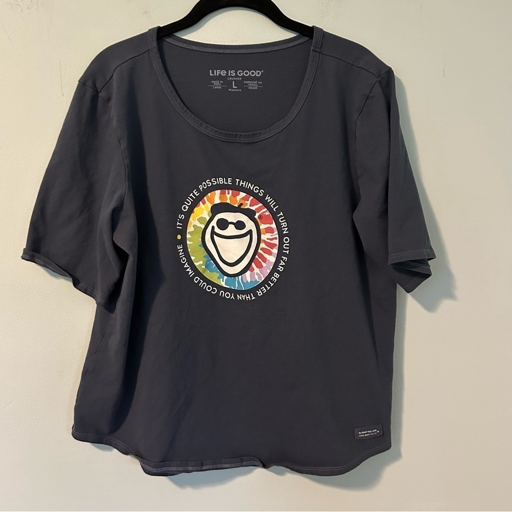 Life is Good Crusher Dark Blue Short Sleeve T-Shirt Size Large
